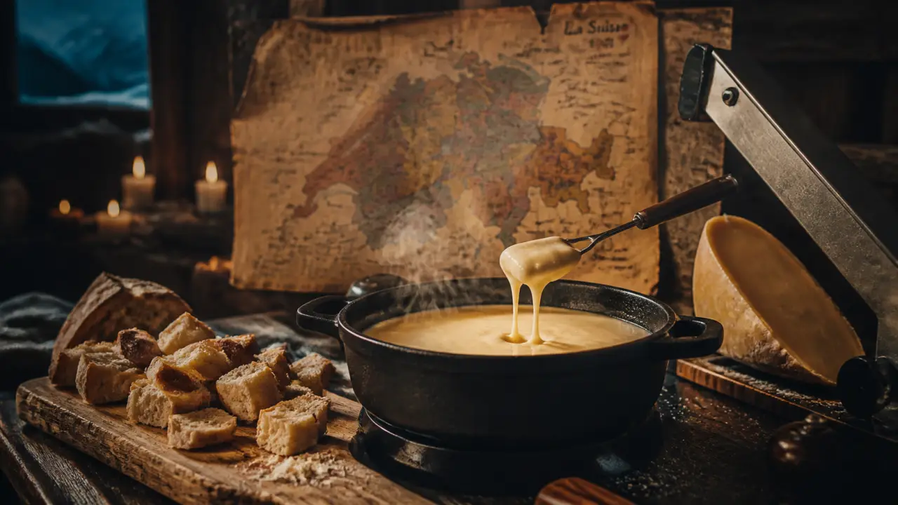 Gastronomie suisse : fondue fumante et raclette, pain et rösti