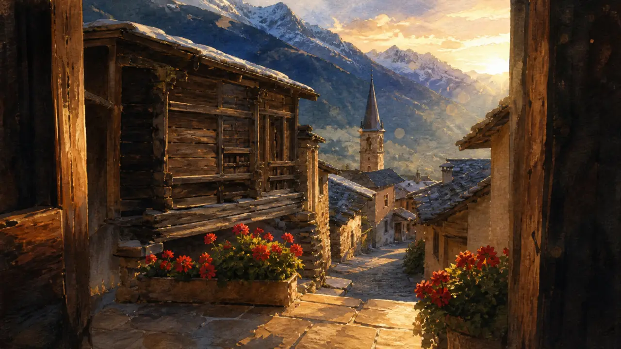 Les plus beaux villages du valais : ruelles d’Évolène et Grimentz, clocher et montagnes