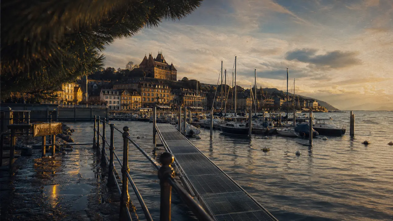 Neuchâtel suisse tourisme : quai au lac, vieille ville et château