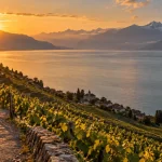 Blog voyage suisse : vignobles de Lavaux et lac Léman au coucher du soleil