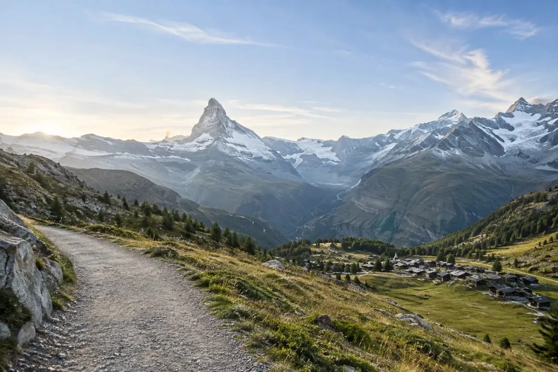 Voyage Alpes suisse avec panorama du Cervin depuis un sentier de randonnée