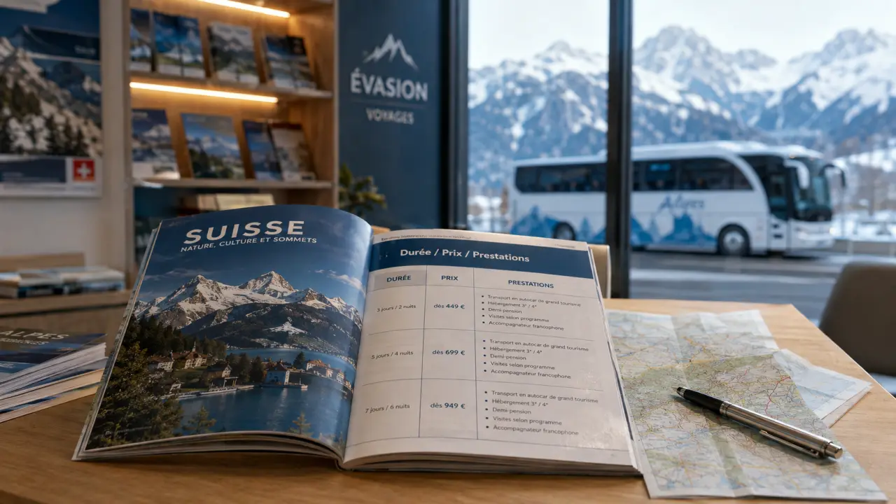 Voyage autocar suisse : agence et brochure avec autocar Alpes