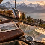 Voyage circuit suisse en train panoramique vers un lac et les Alpes