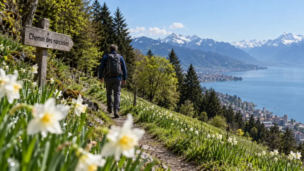 Chemin des narcisses aux Avants : 5,5 km entre « neige de mai » et lac Léman