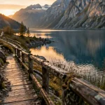 Lac derborence suisse : sentier au bord du lac