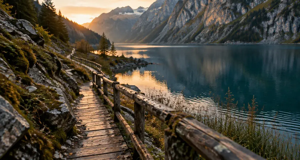 Lac derborence suisse : sentier au bord du lac