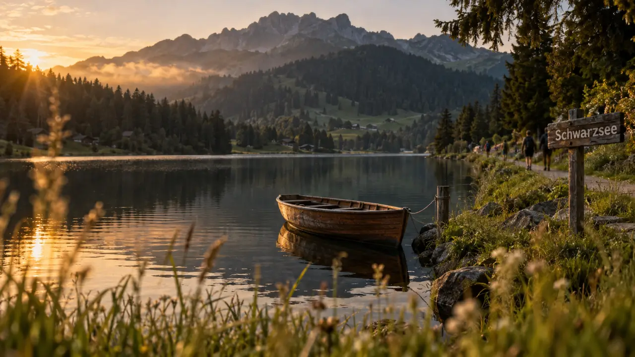 Lac noir suisse (Schwarzsee) au coucher du soleil