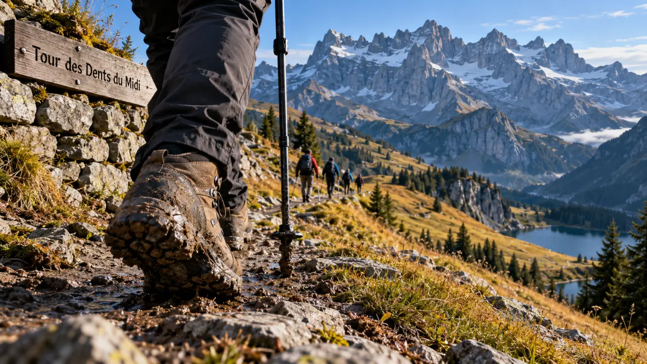 Tour des dents du midi : randonneurs et col alpin