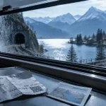 Voyage en train en suisse : vue lac alpin depuis le train