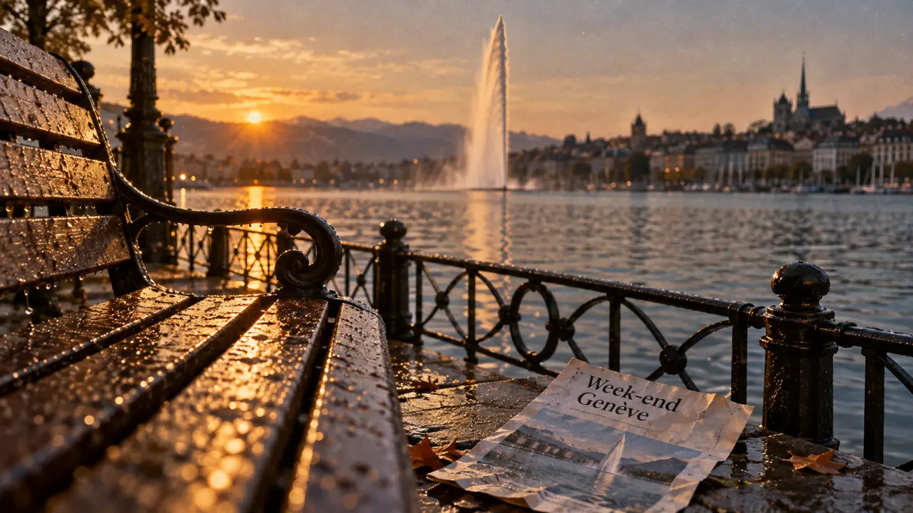 Week end suisse à Genève, Jet d’eau et Léman au coucher du soleil